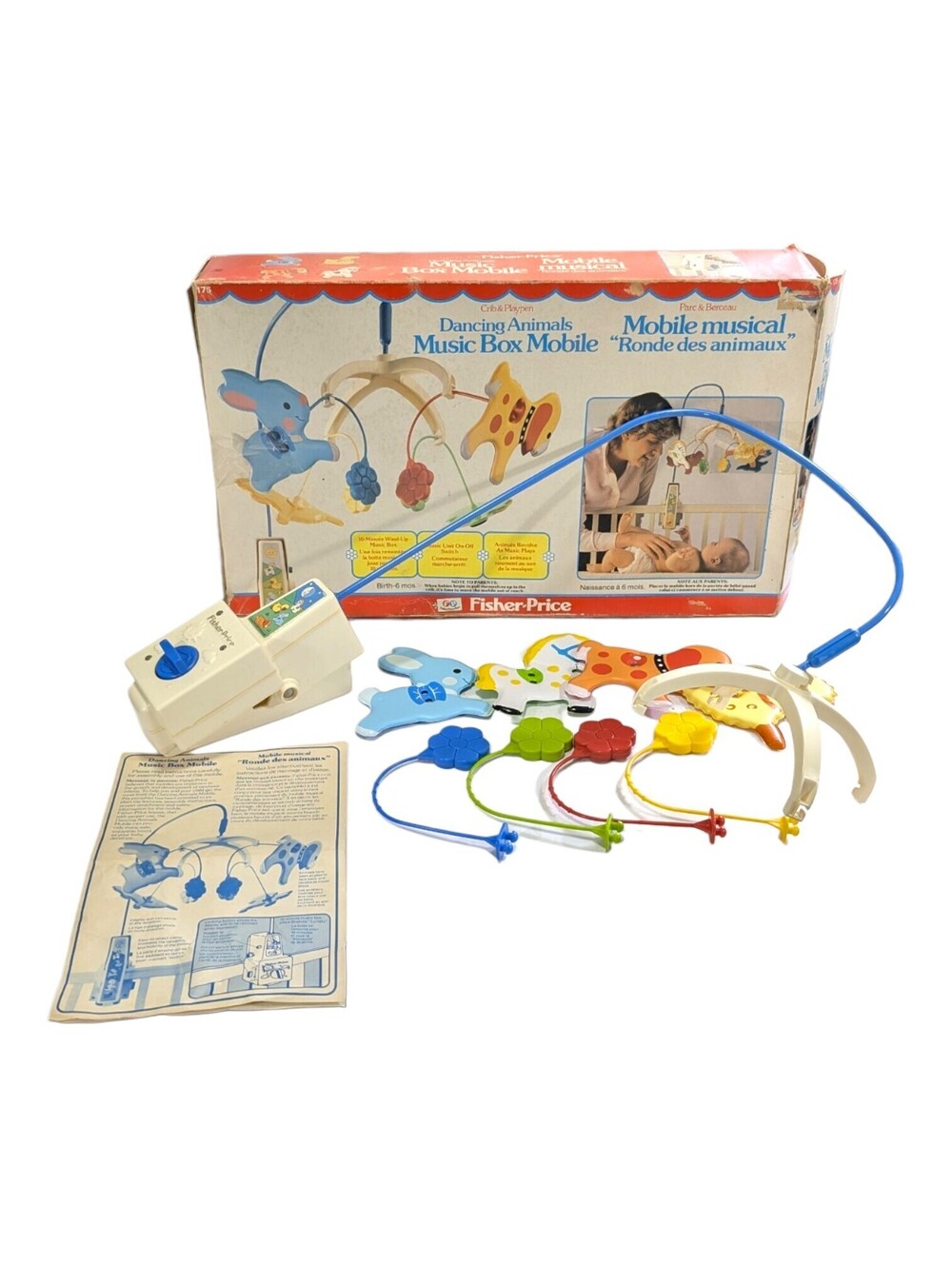 Fisher-Price 1982 Dancing Animals Music Box Mobile Complete in Box Nursery